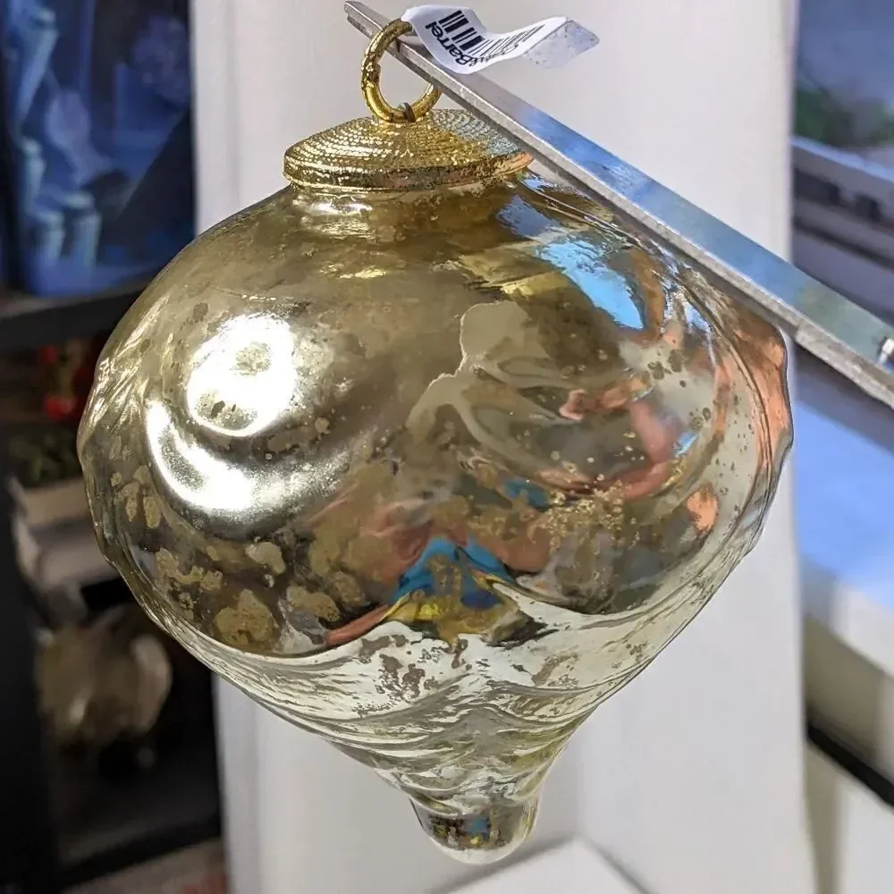 Crate&Barrel Gold Mercury Glass Christmas Ornament